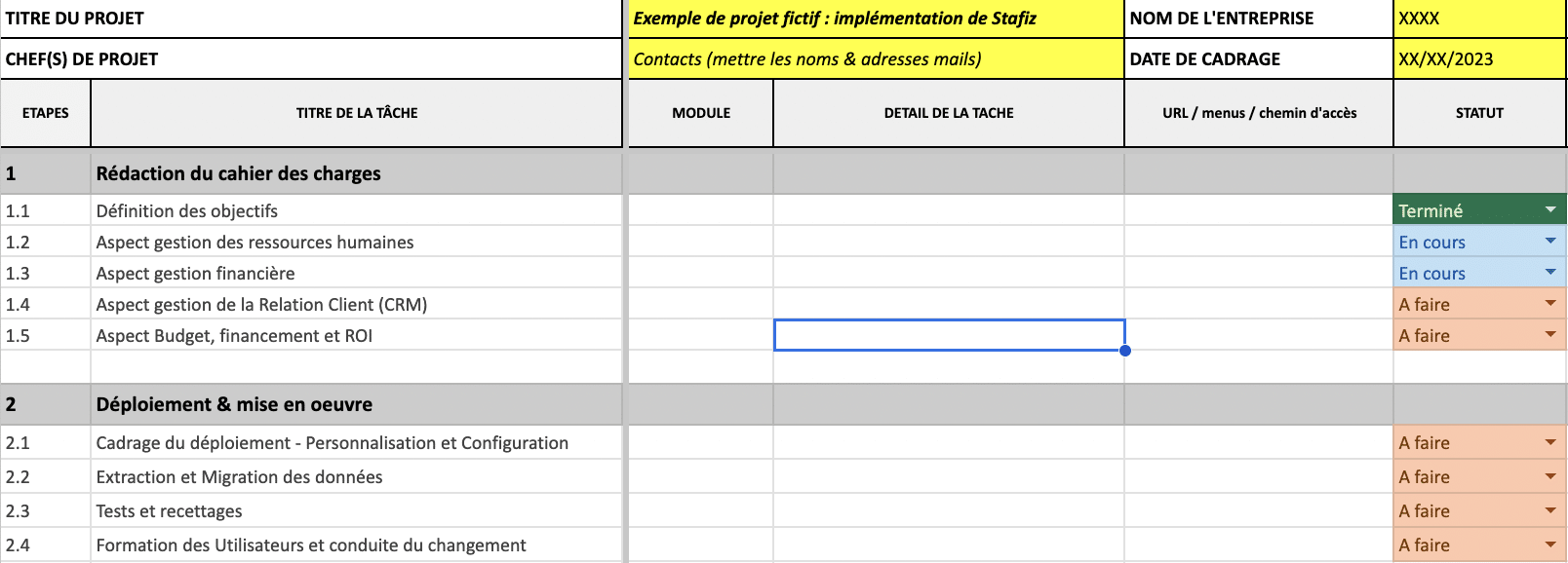 tableau de suivi d'activité