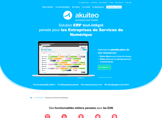 Página de producto de Akuiteo, ERP de gestión empresarial con contabilidad nativa