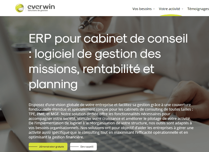 Página del producto Everwin SX, ERP para empresas de servicios francesas
