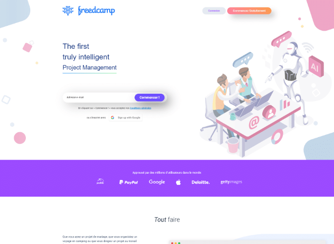 Página del producto Freedcamp, una versión gratuita de la herramienta de gestión de proyectos.