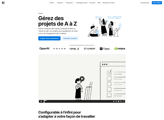 Página del producto: Notion, un espacio de trabajo para documentos utilizado en el seguimiento de proyectos.